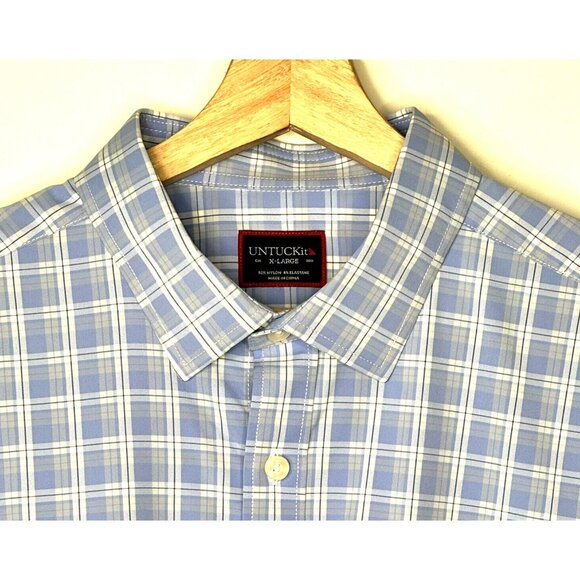 UNTUCKit Mens Button Up Shirt Zonte 40458 Long Sleeve Blue Plaid XL X-Large - Picture 3 of 13